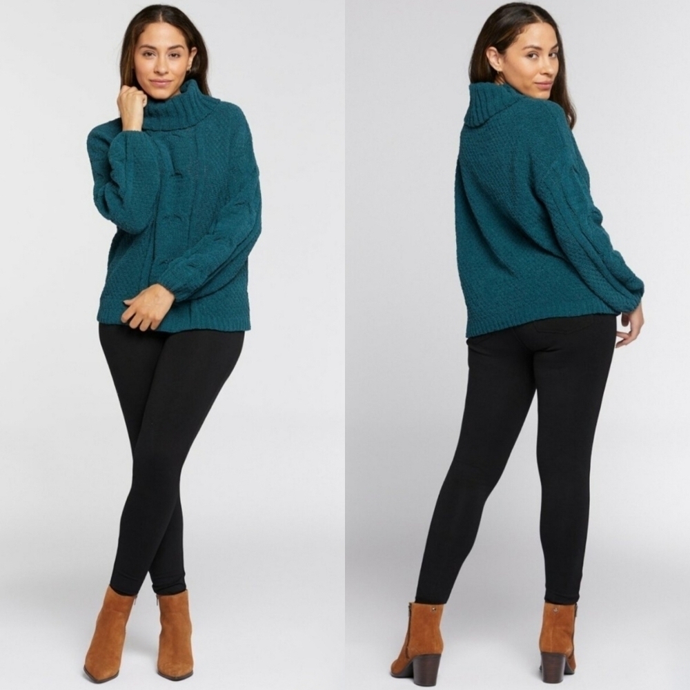 Seven Chenille blue cable knit turtleneck sweater